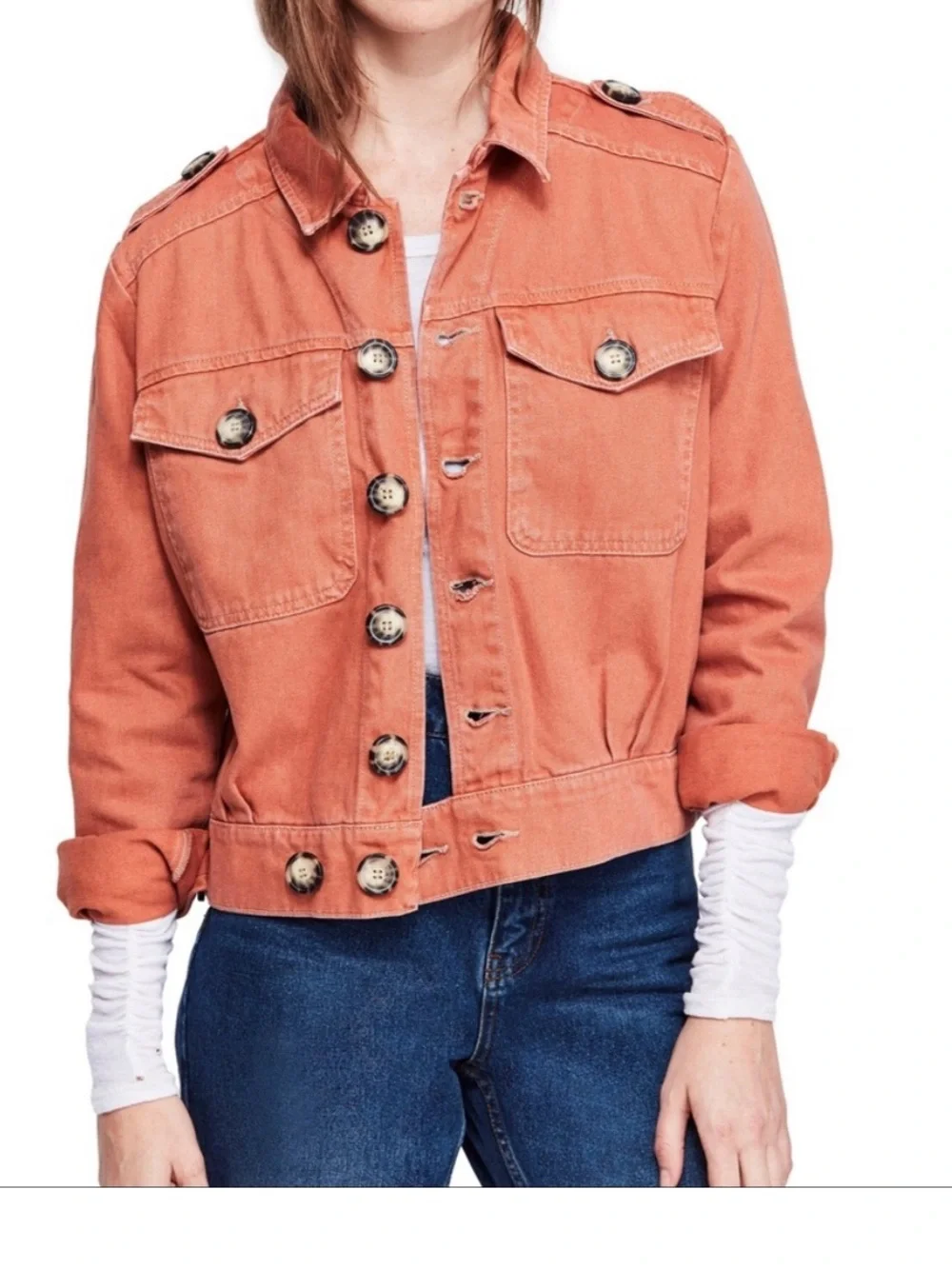 Free People Women's Terracotta Slouchy Eisenhower Trucker Jacket S - Picture 2 of 6